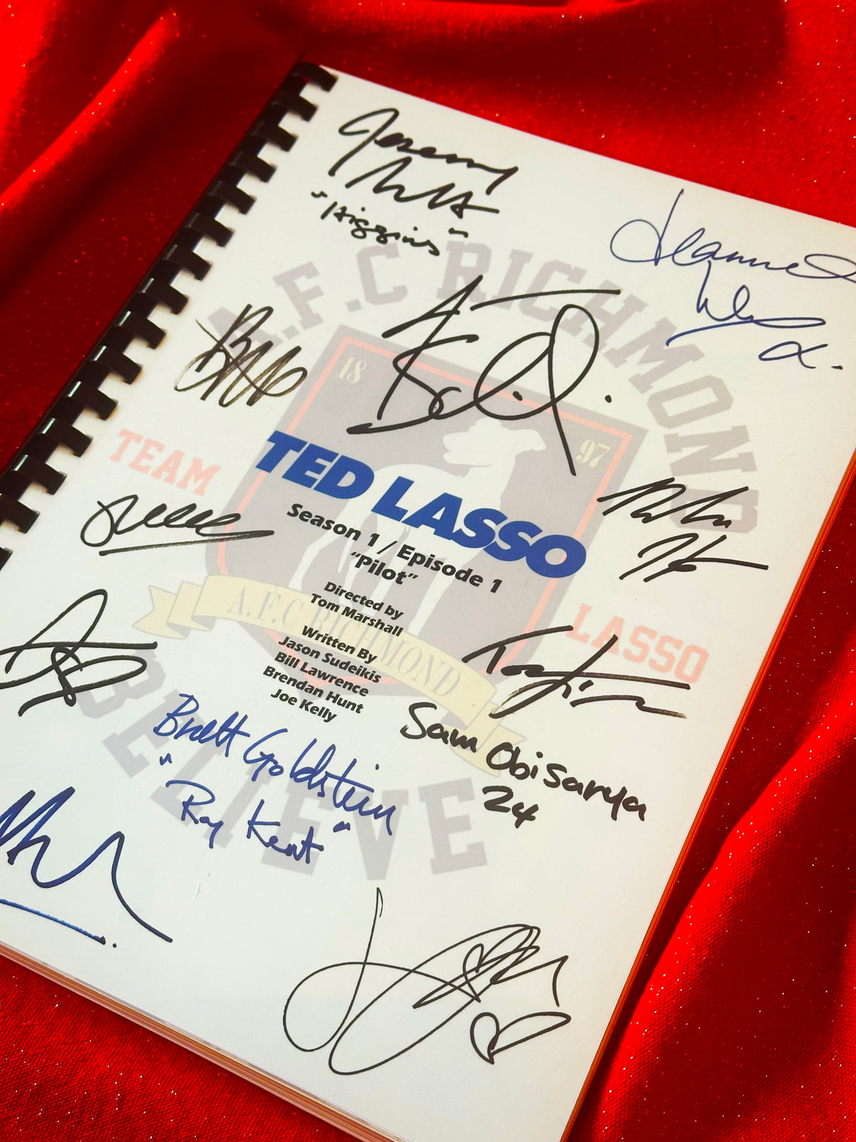 TED LASSO Script, Pilot Episode with printed cast autographs.