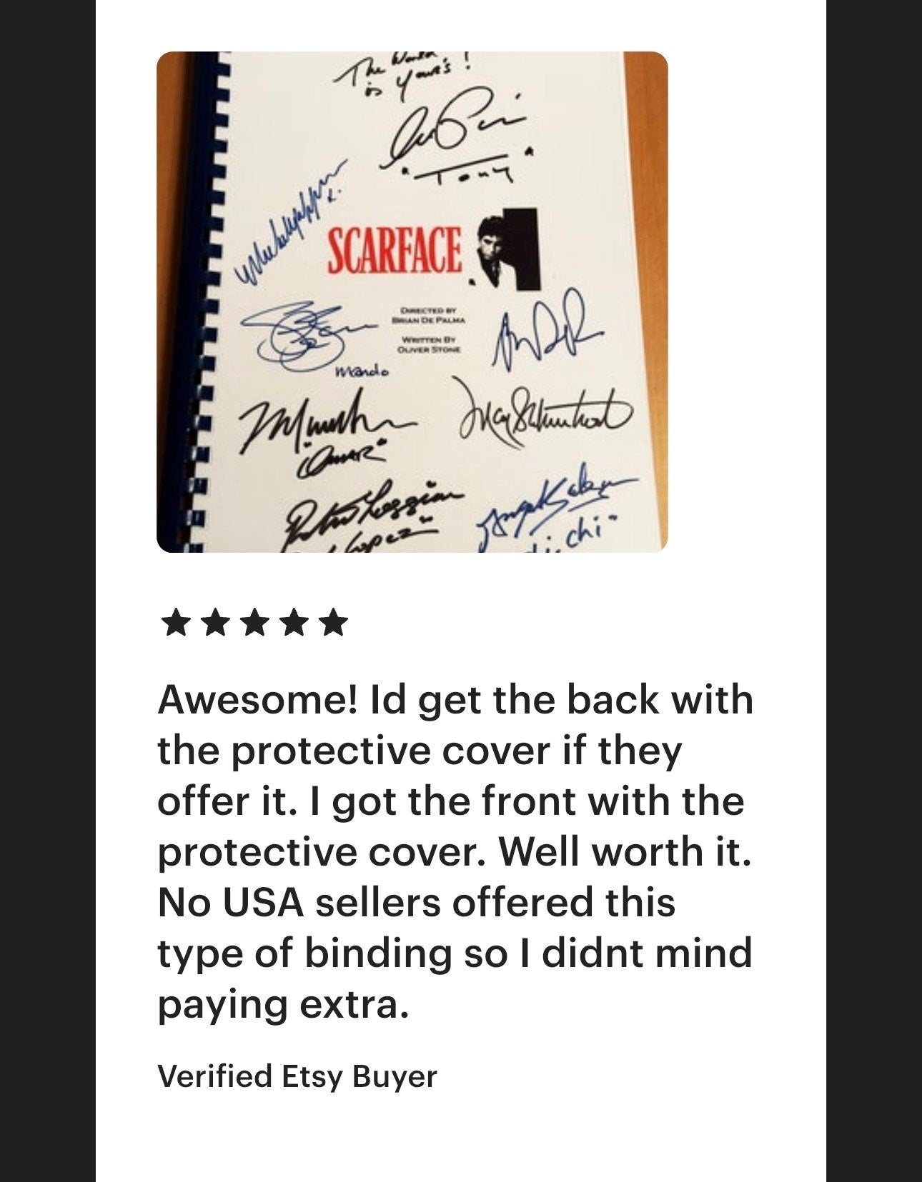 SCARFACE Signed Movie Script, Movie Present, Birthday Gift, Movie Gift, Film Script, Stocking filler
