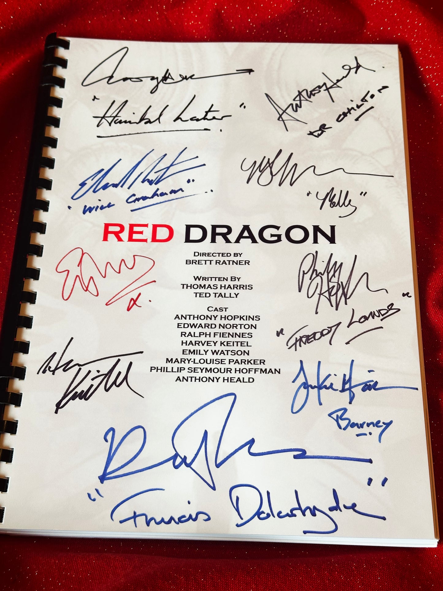 RED DRAGON Movie Script, Birthday Gift, Movie Gift, Film, Screenplay, Films,