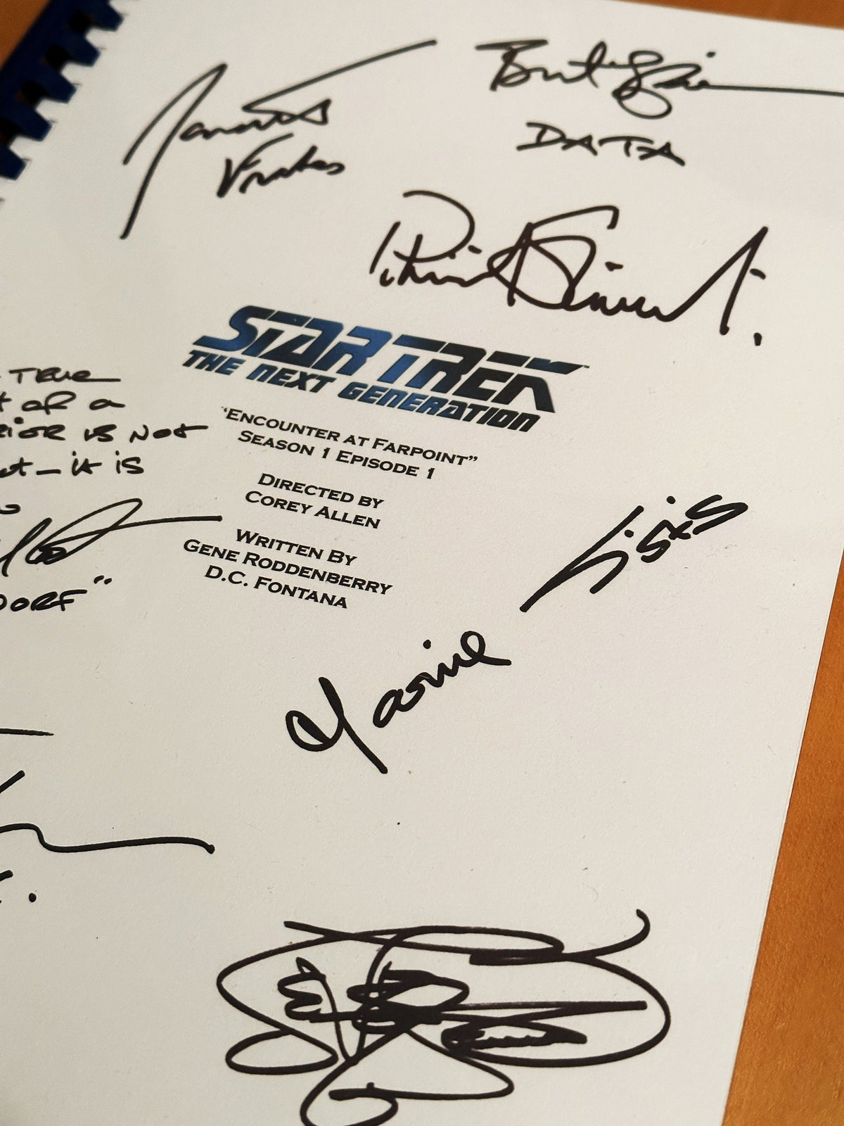 TREK, Next Gen, Script, With Printed Cast Signatures, Autographs