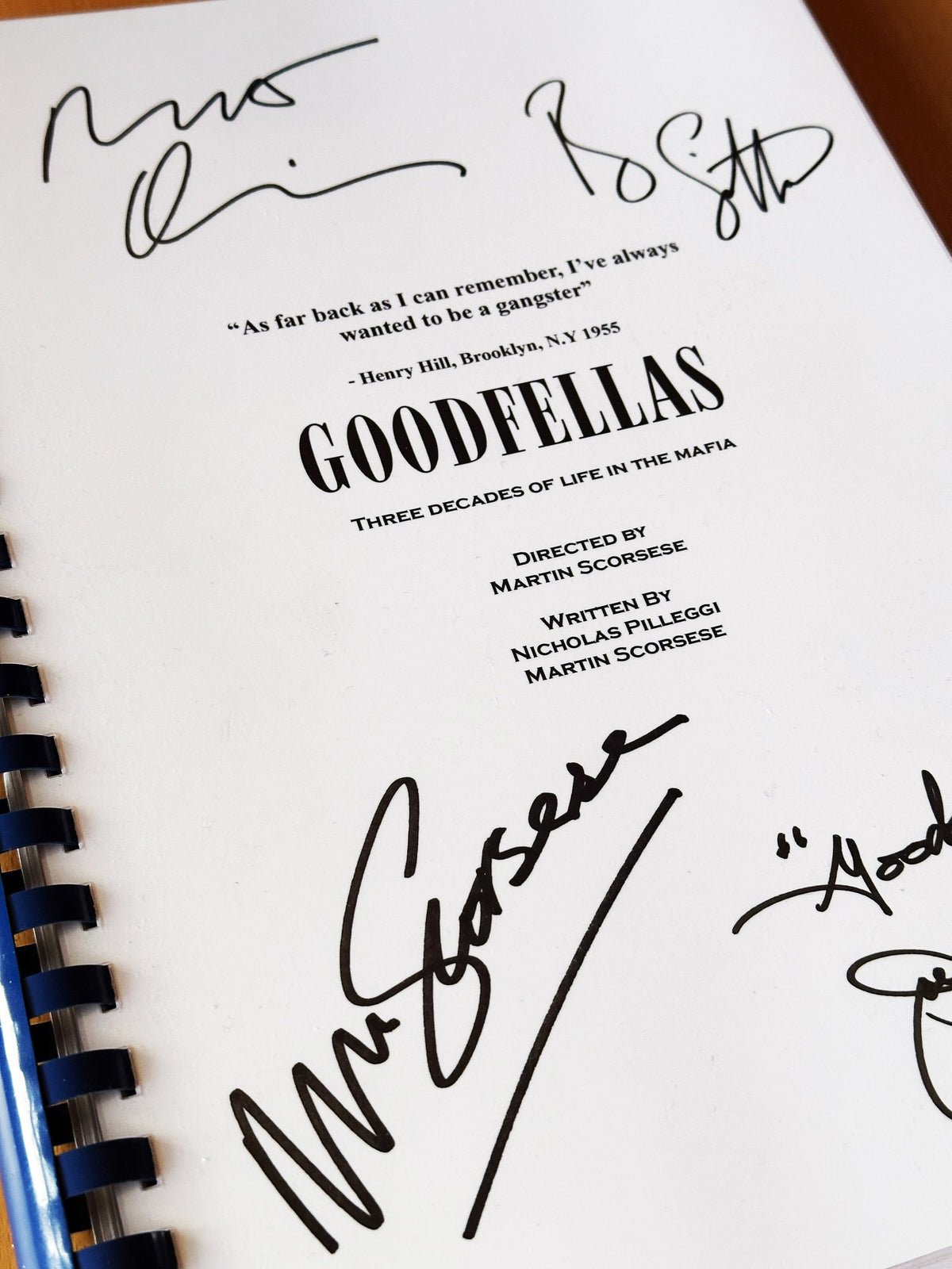 GOODFELLAS Signed Movie Script, With Printed Cast Signatures, Autographs