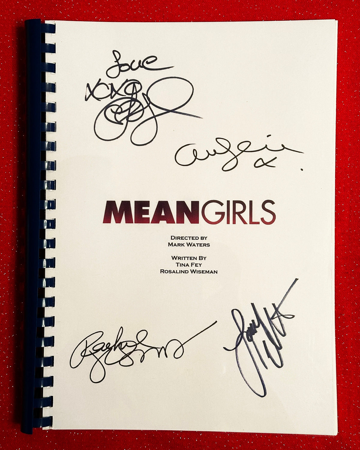 MEAN GIRLS Signed Movie Script, With Printed Cast Signatures, Autographs