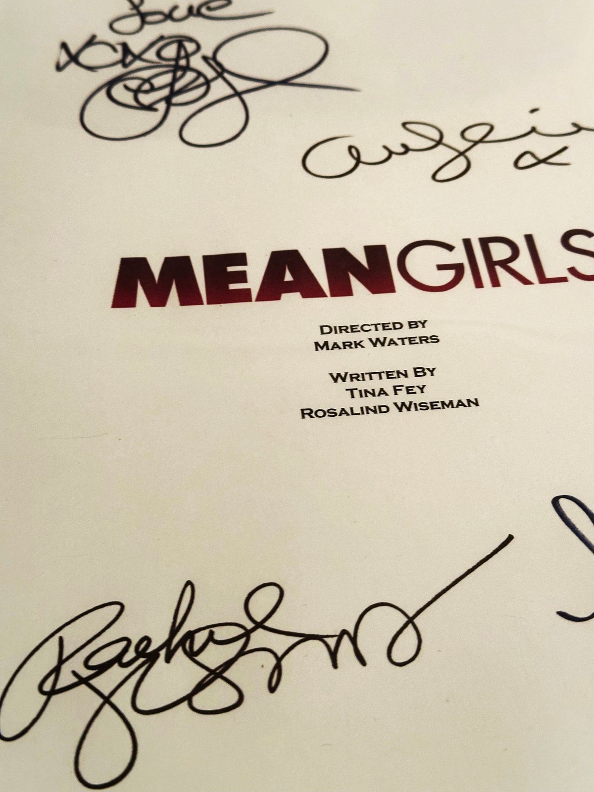MEAN GIRLS Signed Movie Script, With Printed Cast Signatures, Autographs
