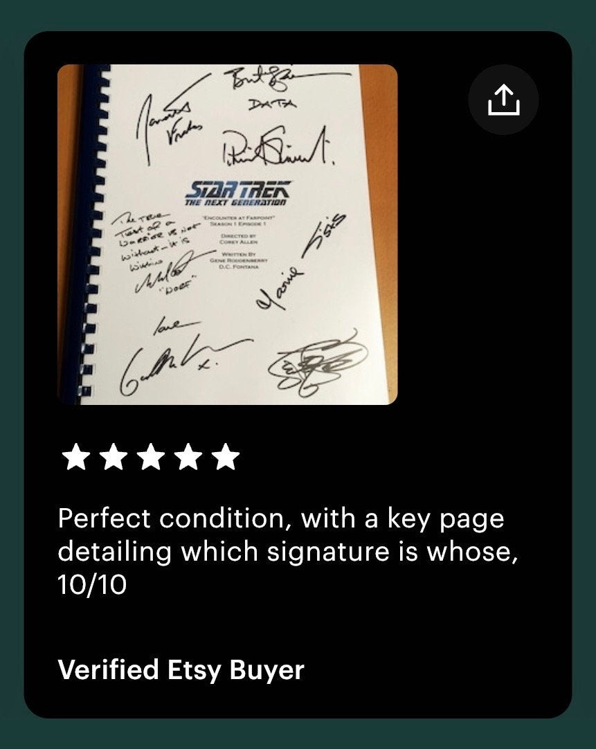 TREK, Next Gen, Script, With Printed Cast Signatures, Autographs