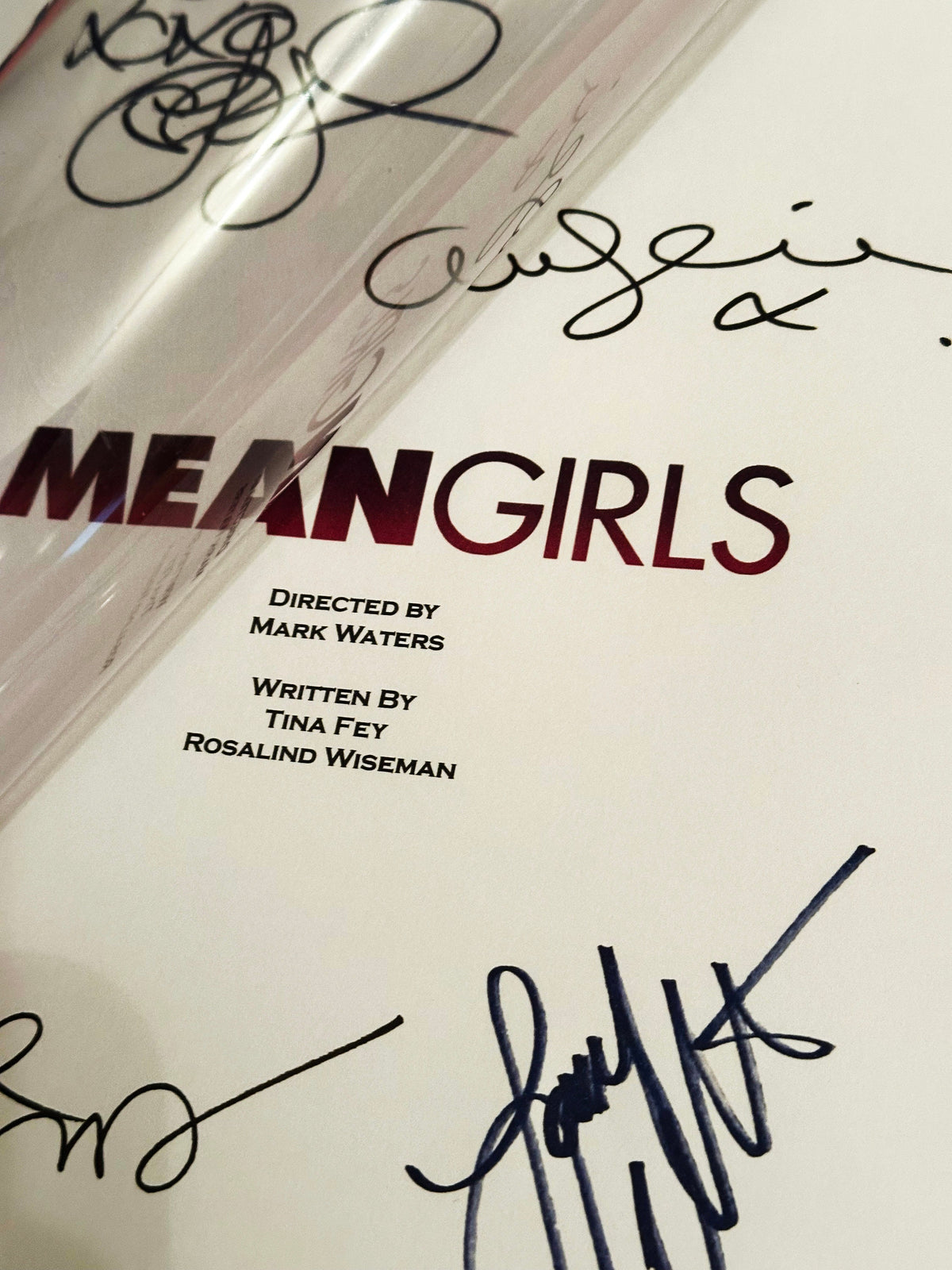 MEAN GIRLS Signed Movie Script, With Printed Cast Signatures, Autographs