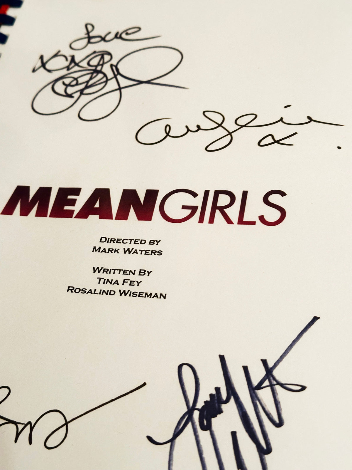 MEAN GIRLS Signed Movie Script, With Printed Cast Signatures, Autographs