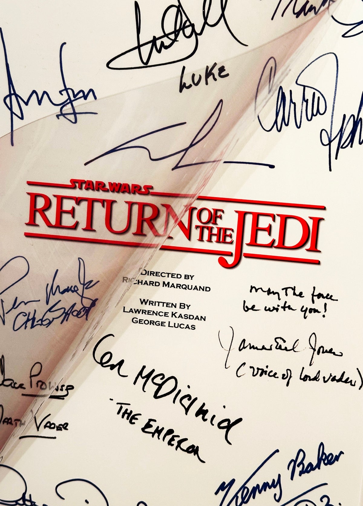 RETURN, JEDI Signed Movie Script, With Printed Cast Signatures, Autographs