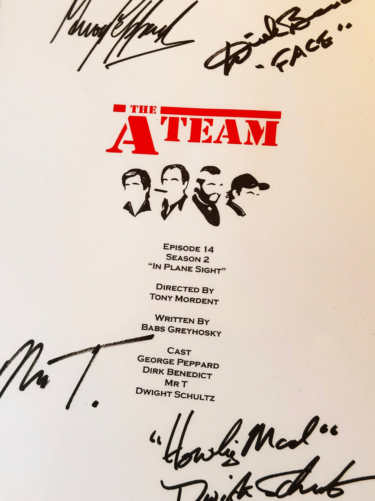THE A-TEAM Signed Script, With Printed Cast Signatures, Autographs