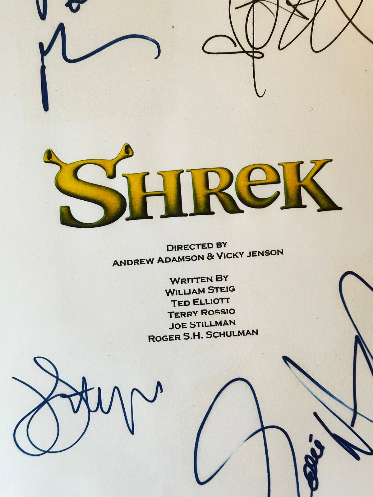 SHREK Signed Movie Script, With Printed Cast Signatures, Autographs