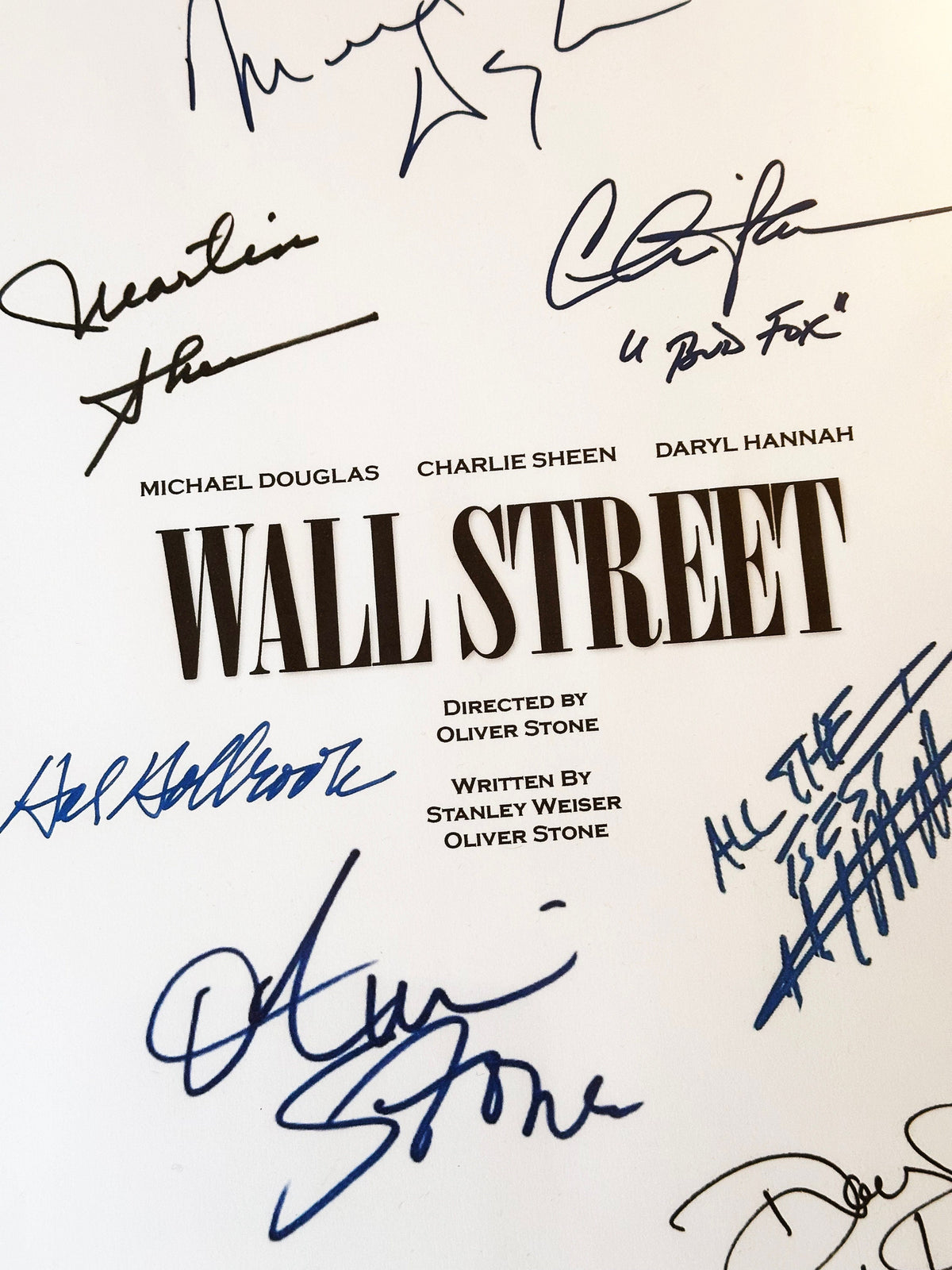 WALL, STREET Movie Script, With Printed Cast Signatures, Autographs