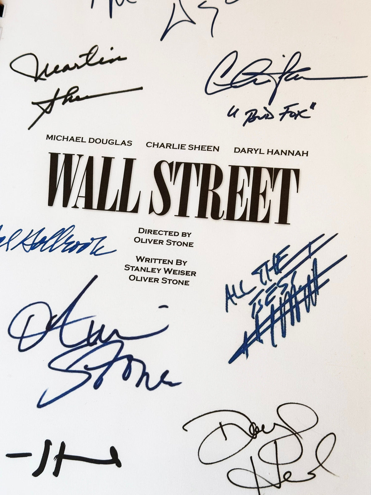 WALL, STREET Movie Script, With Printed Cast Signatures, Autographs