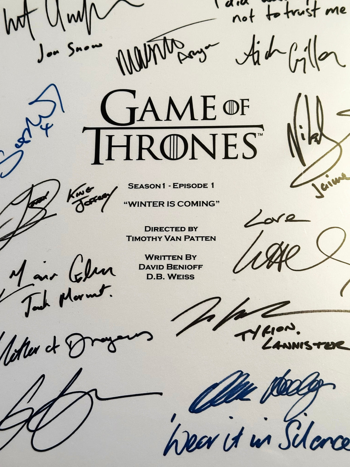 GAME, THRONES Script, With Printed Cast Signatures, Autographs
