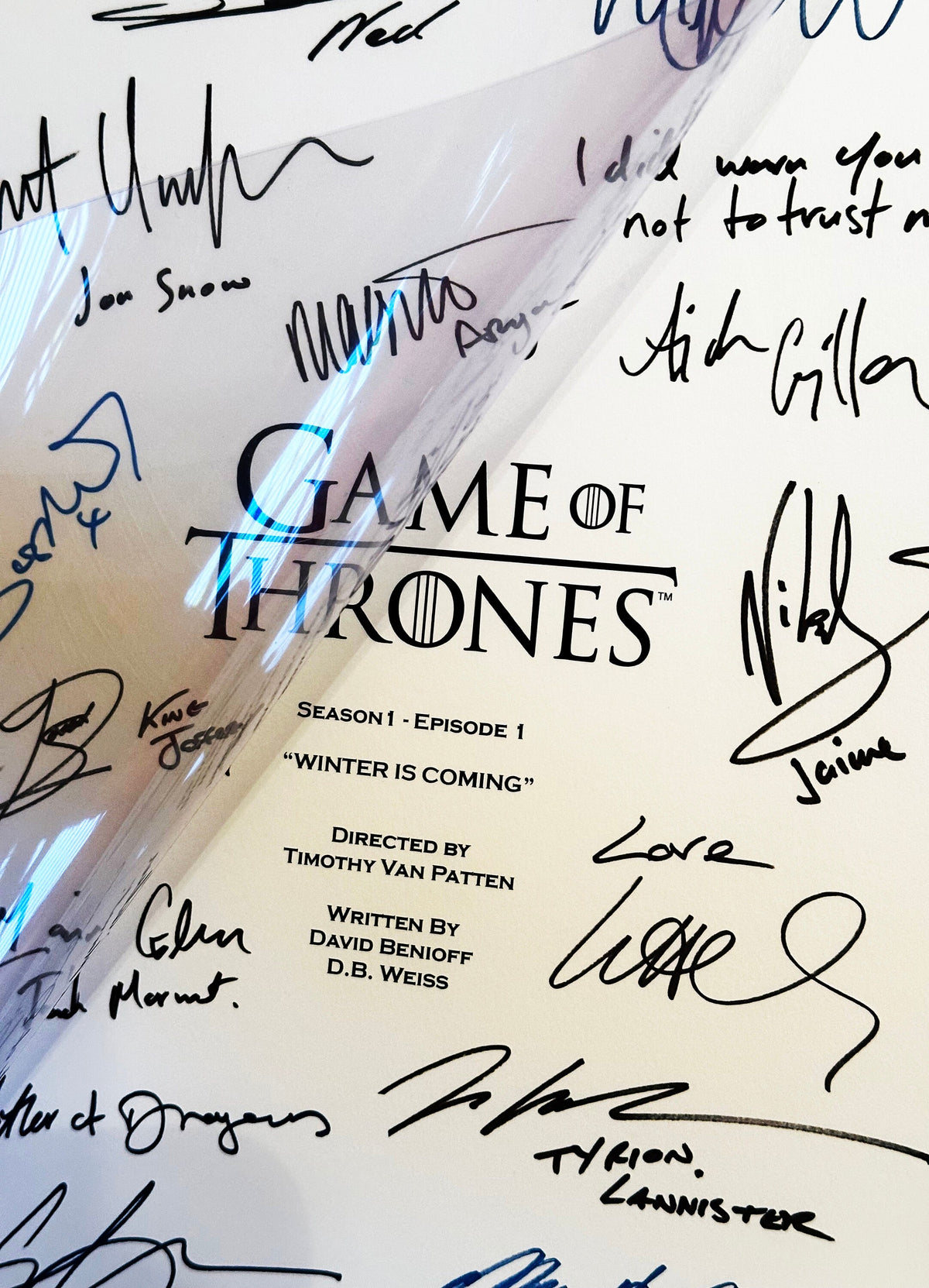 GAME, THRONES Script, With Printed Cast Signatures, Autographs
