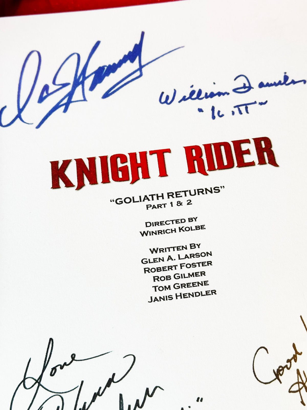 KNIGHT RIDER Signed Script, Goliath Returns Part 1 & 2, With Printed Cast Signatures, Autographs