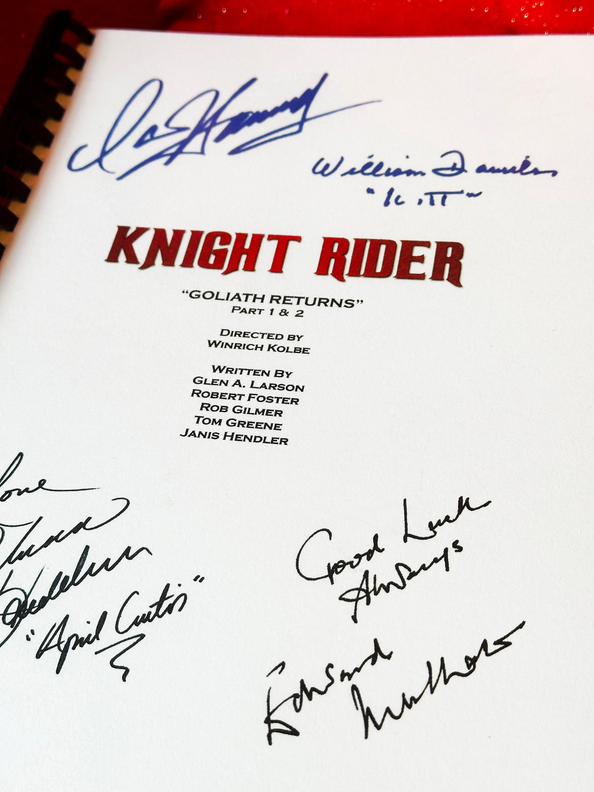 KNIGHT RIDER Signed Script, Goliath Returns Part 1 & 2, With Printed Cast Signatures, Autographs