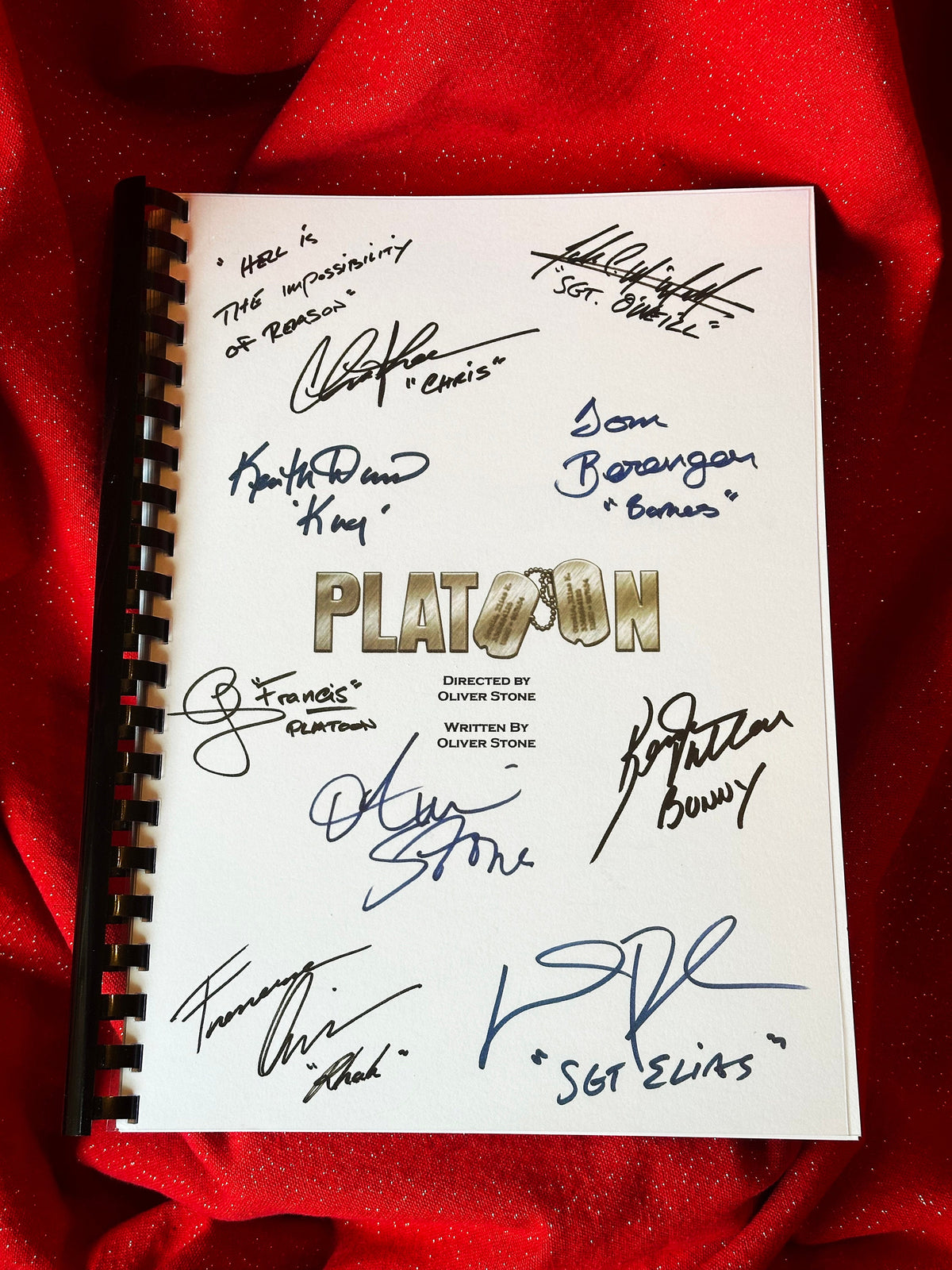 PLATOON Signed Movie Script, With Printed Cast Signatures, Autographs