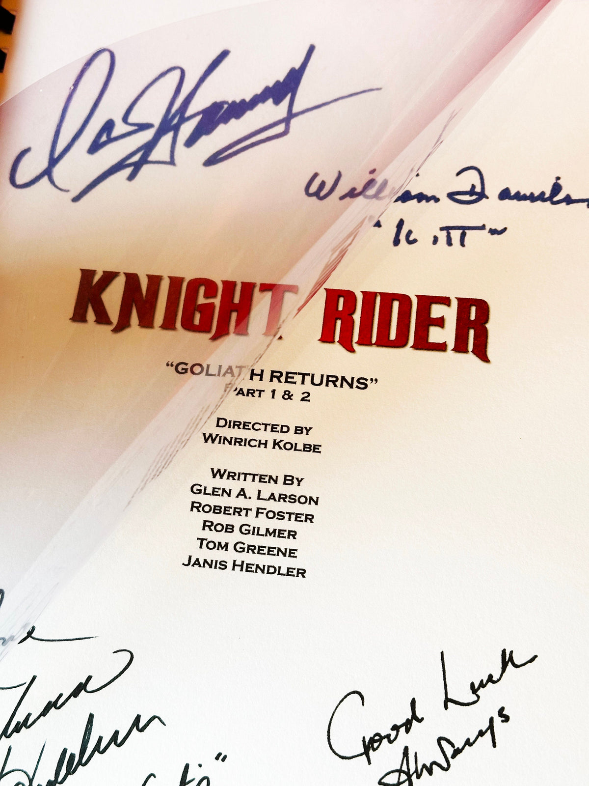 KNIGHT RIDER Signed Script, Goliath Returns Part 1 & 2, With Printed Cast Signatures, Autographs