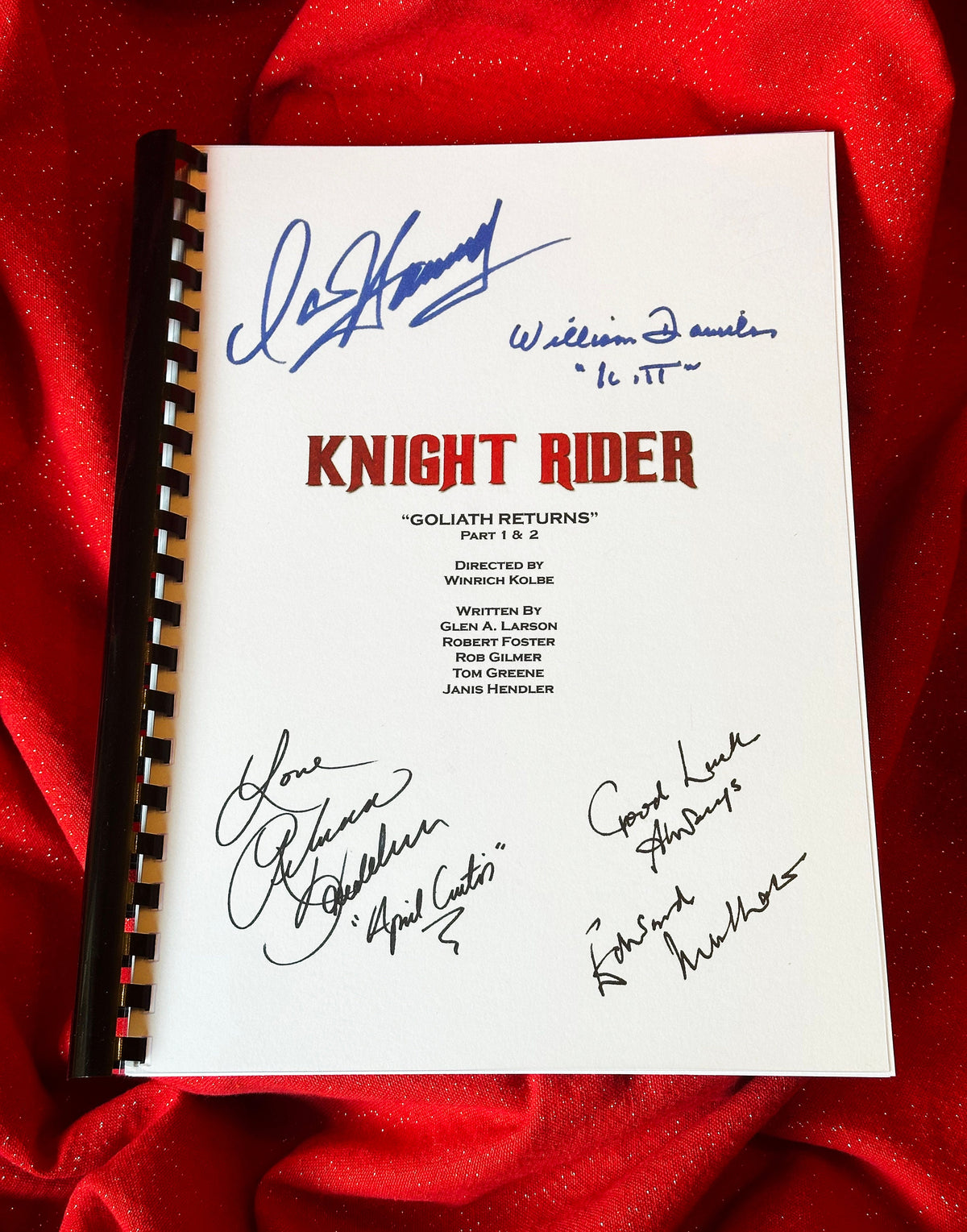 KNIGHT RIDER Signed Script, Goliath Returns Part 1 & 2, With Printed Cast Signatures, Autographs