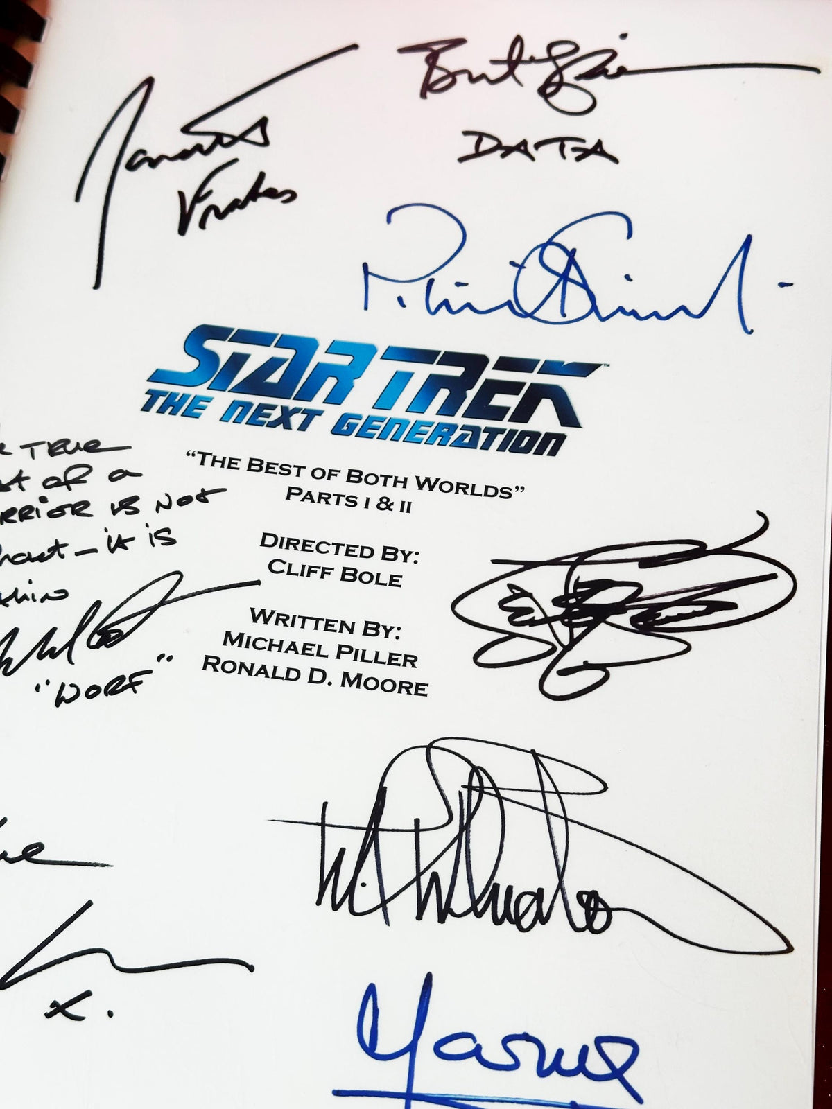TREK, Next Generation, The Best Of Both Worlds Part 1 & 2 Combined, Script, With Printed Cast Signatures, Autographs