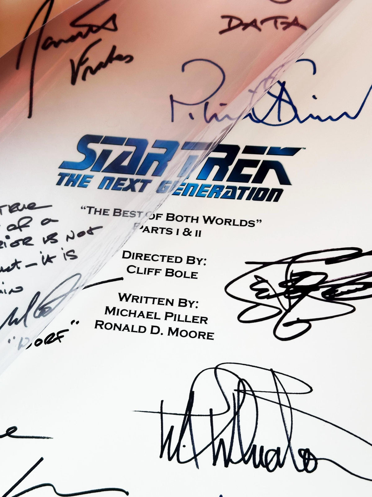 TREK, Next Generation, The Best Of Both Worlds Part 1 & 2 Combined, Script, With Printed Cast Signatures, Autographs