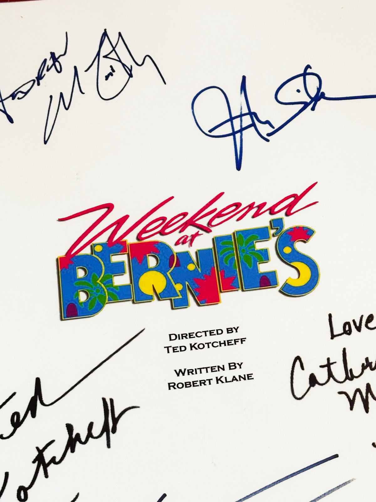 WEEKEND AT BERNIES Movie Script, With Printed Cast Signatures, Autographs