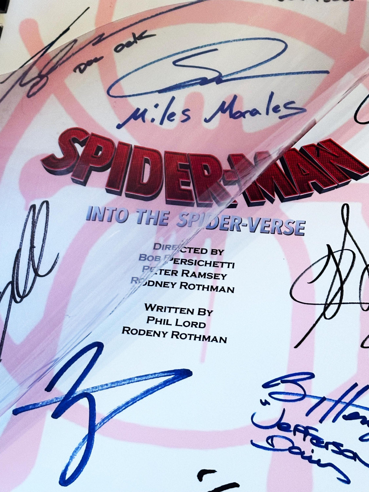 INTO THE SPIDERVERSE Reproduction Movie Script, With Printed Cast Signatures, Autographs