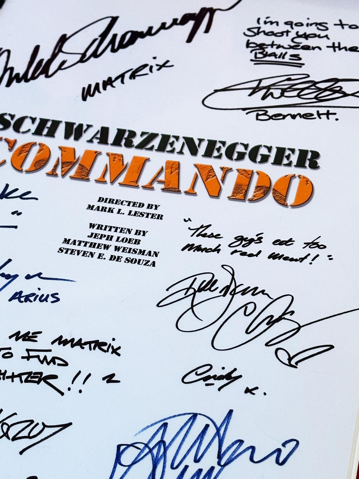 COMMANDO Movie Script, With Printed Cast Signatures, Autographs