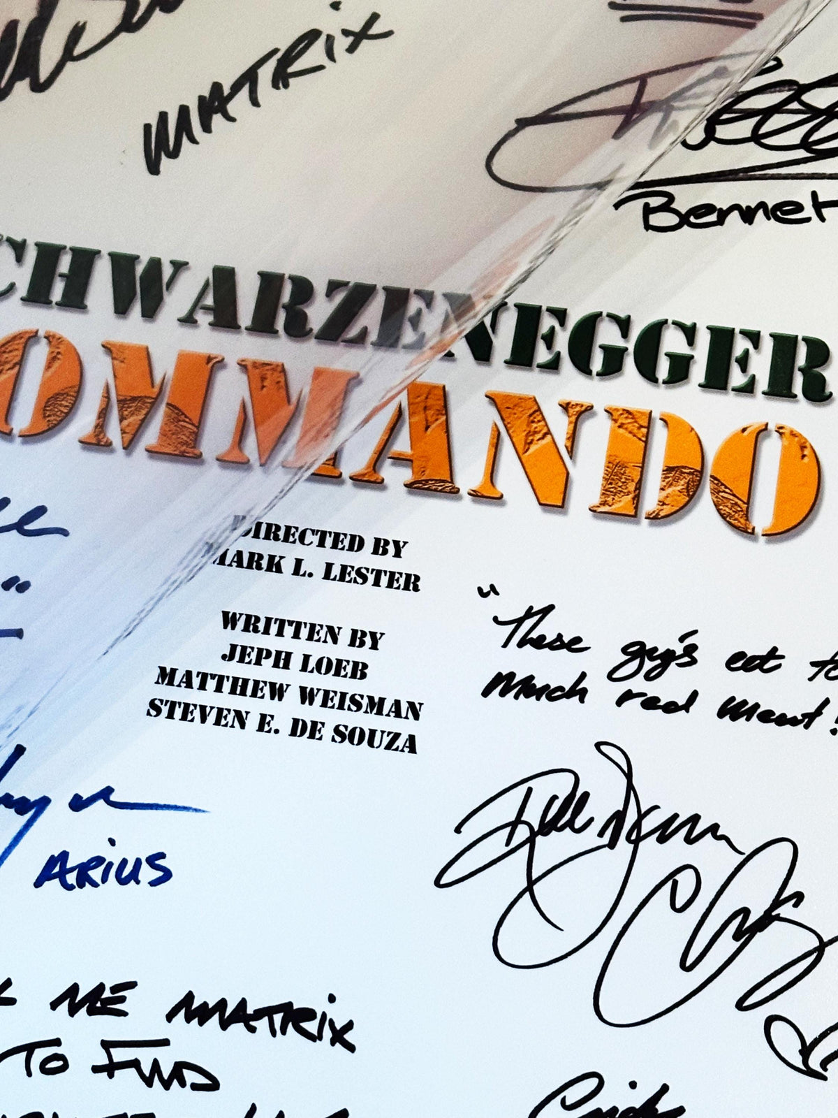COMMANDO Movie Script, With Printed Cast Signatures, Autographs