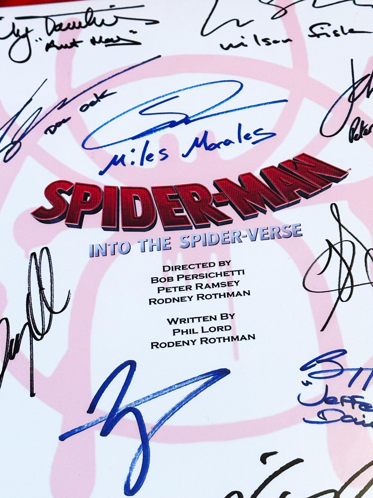 INTO THE SPIDERVERSE Reproduction Movie Script, With Printed Cast Signatures, Autographs