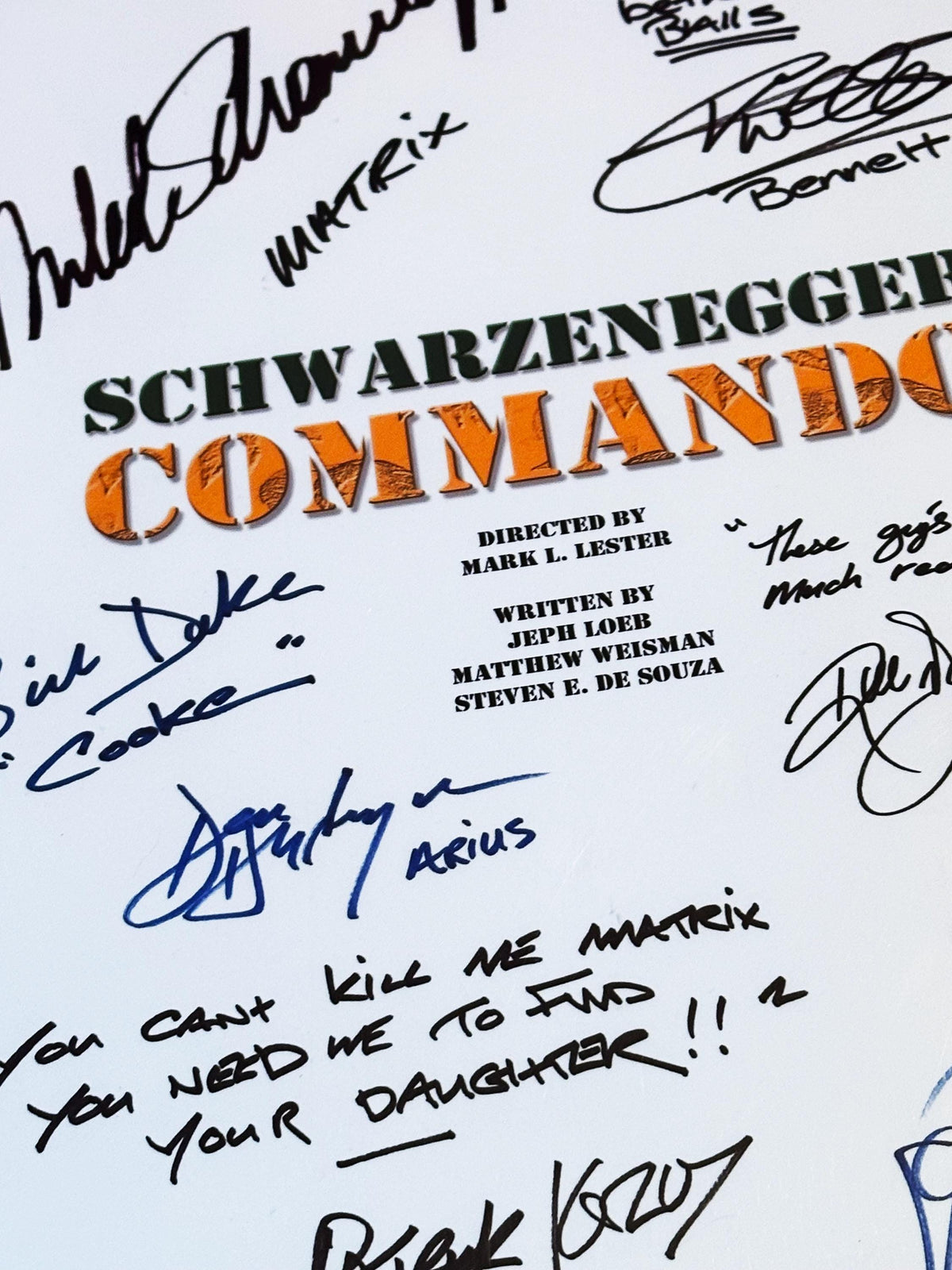 COMMANDO Movie Script, With Printed Cast Signatures, Autographs