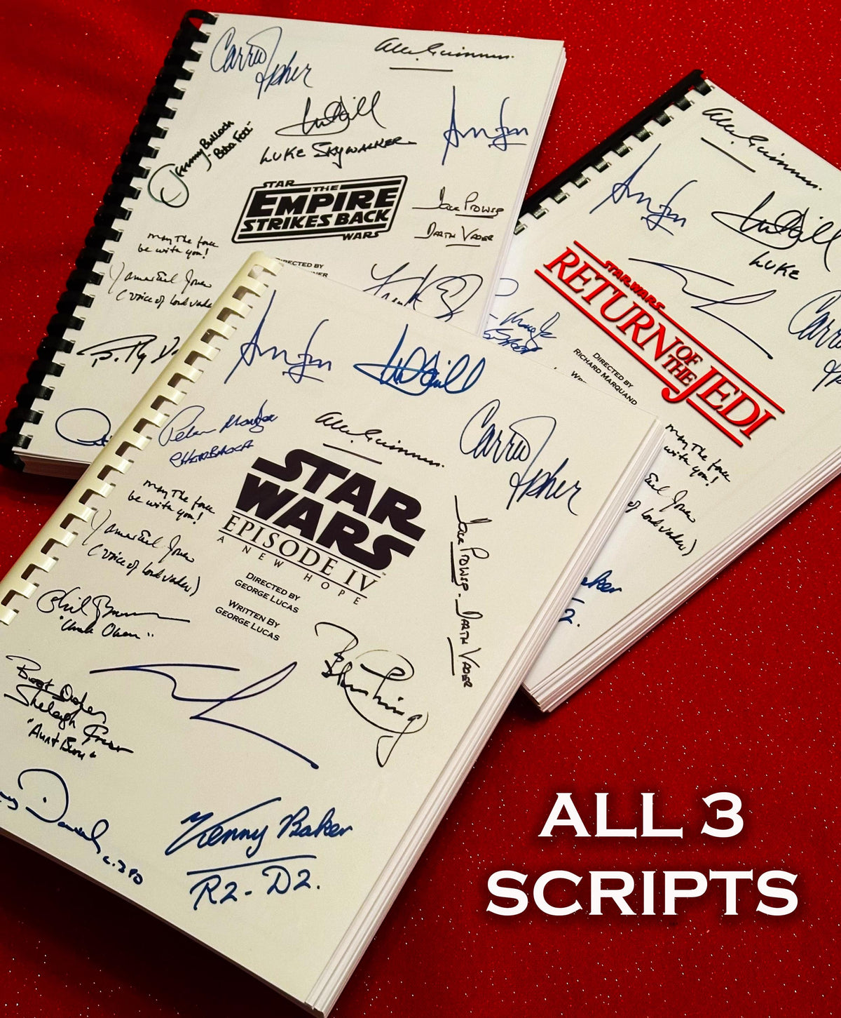 TRILOGY Collection, ALL 3 Trilogy Scripts, New Hope, Empire, ROTJ, Movie Script, With Printed Cast Signatures, Autographs
