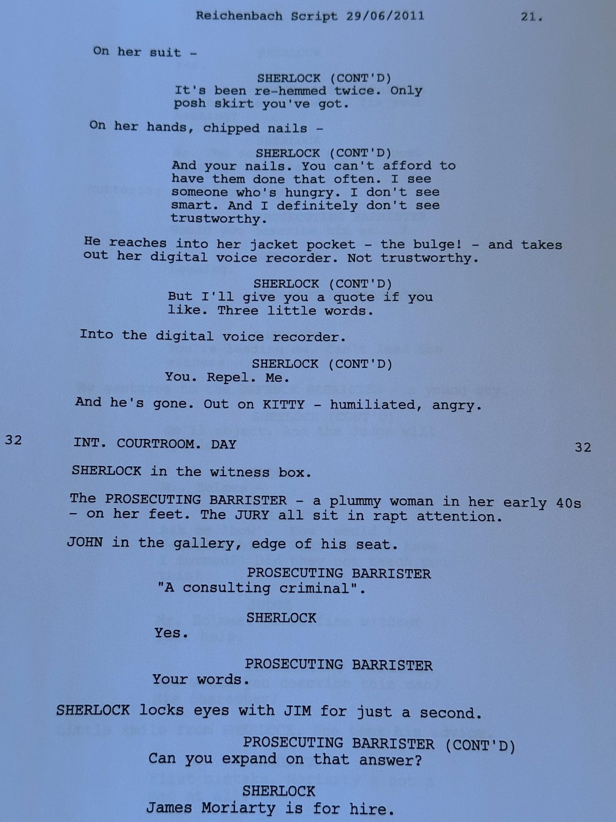 SHERLOCK The Reichenbach Fall Script, With Printed Cast Signatures, Autographs
