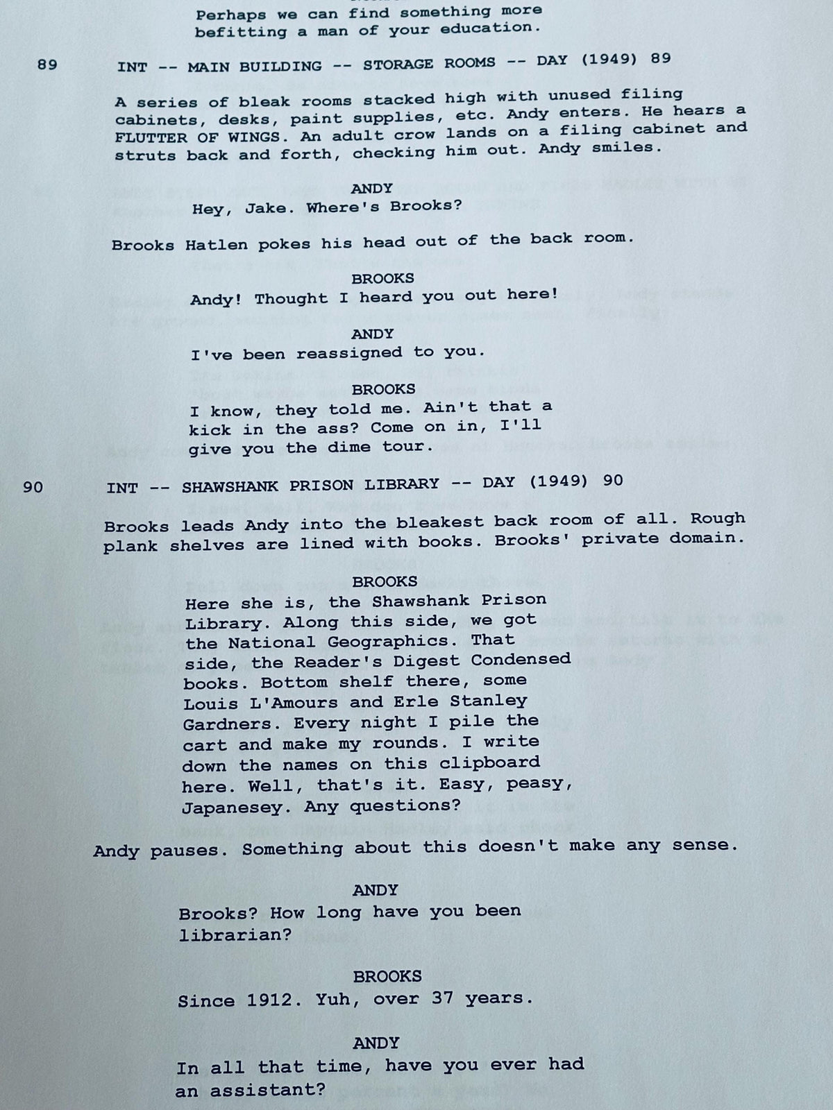 SHAWSHANK REDEMPTION Movie Script, With Printed Cast Signatures, Autographs