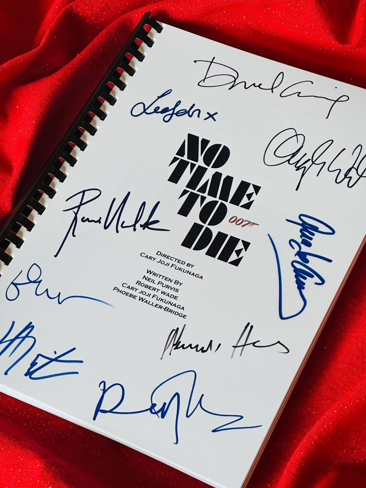 No, Time, Die Movie Script, With Printed Cast Signatures, Autographs