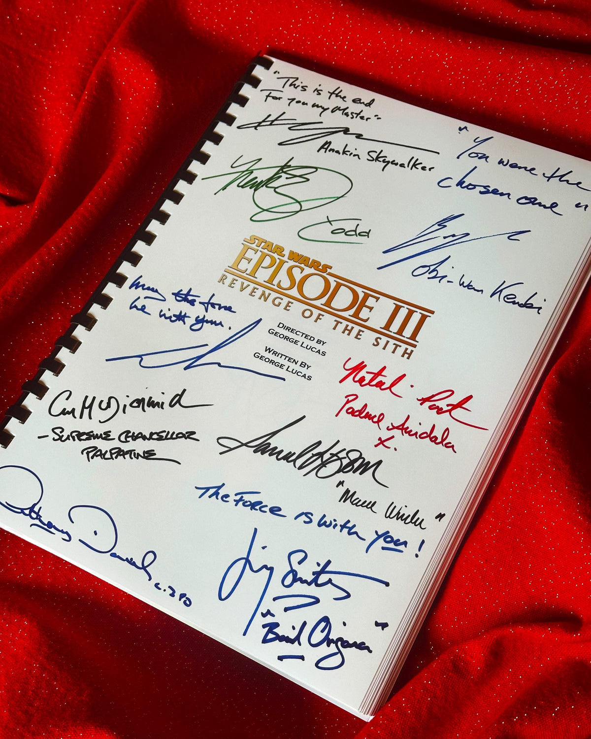 REVENGE, SITH, Movie Script, With Printed Cast Signatures, Autographs