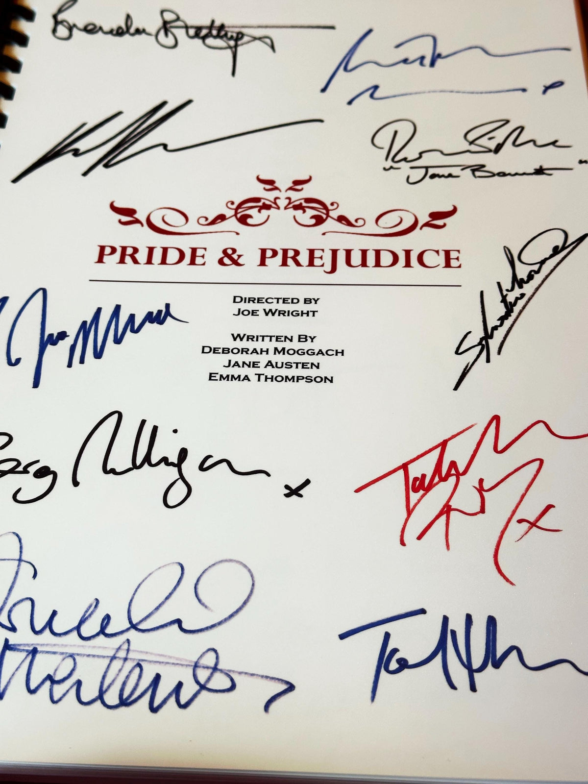 PRIDE, PREJUDICE, Signed Movie Script, With Printed Cast Signatures, Autographs