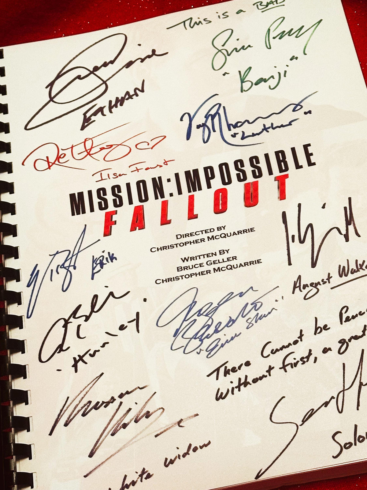MISSION, IMPOSSIBLE, FALLOUT, Movie Script, With Printed Cast Signatures, Autographs