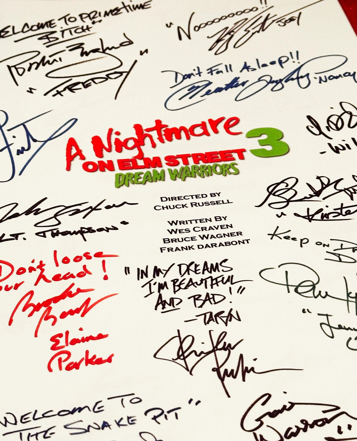 A NIGHTMARE On ELM STREET, Dream Warriors Movie Script, With Printed Cast Signatures, Autographs