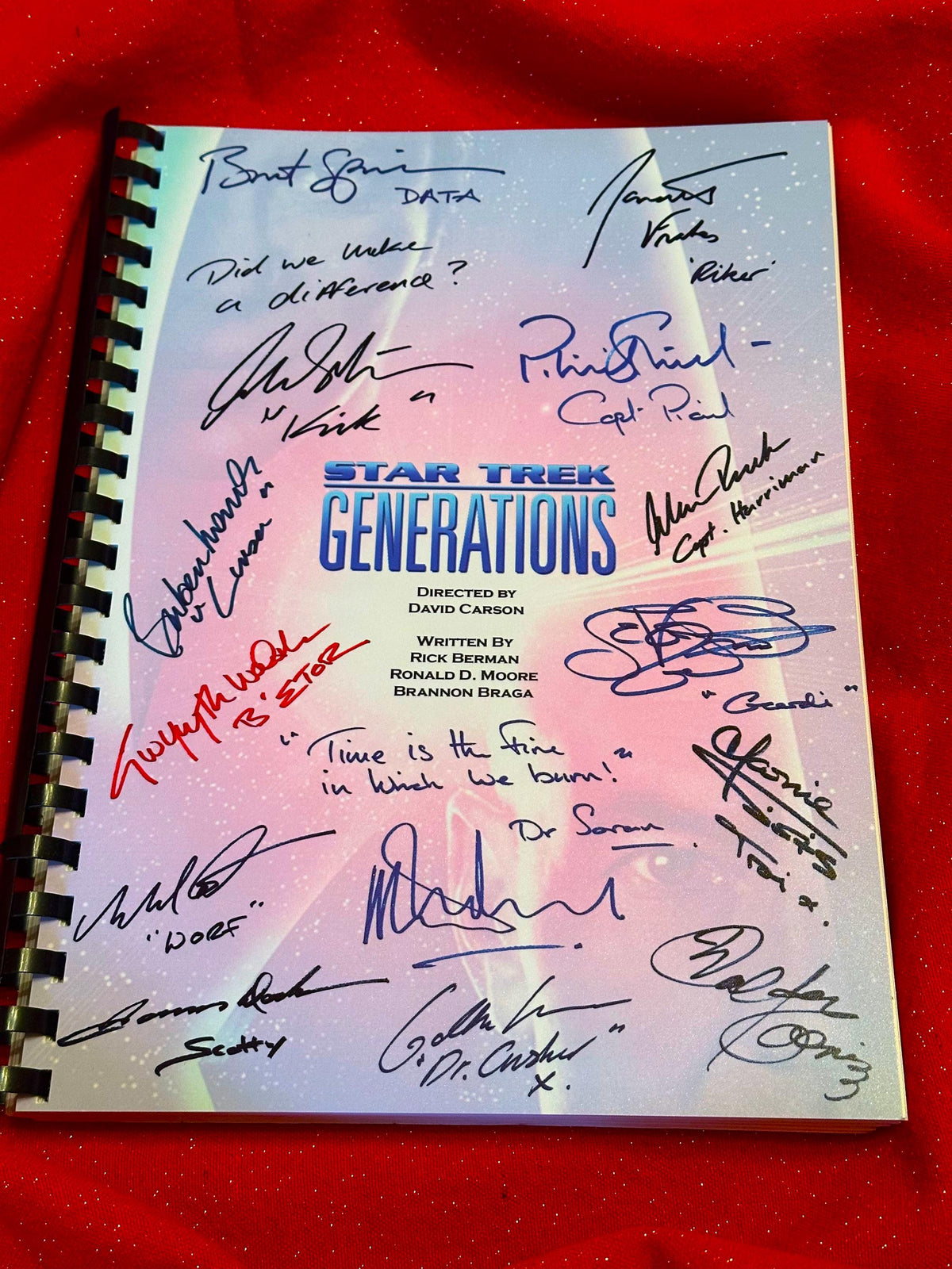 STAR, TREK, GENERATIONS Movie Script, With Printed Cast Signatures, Autographs