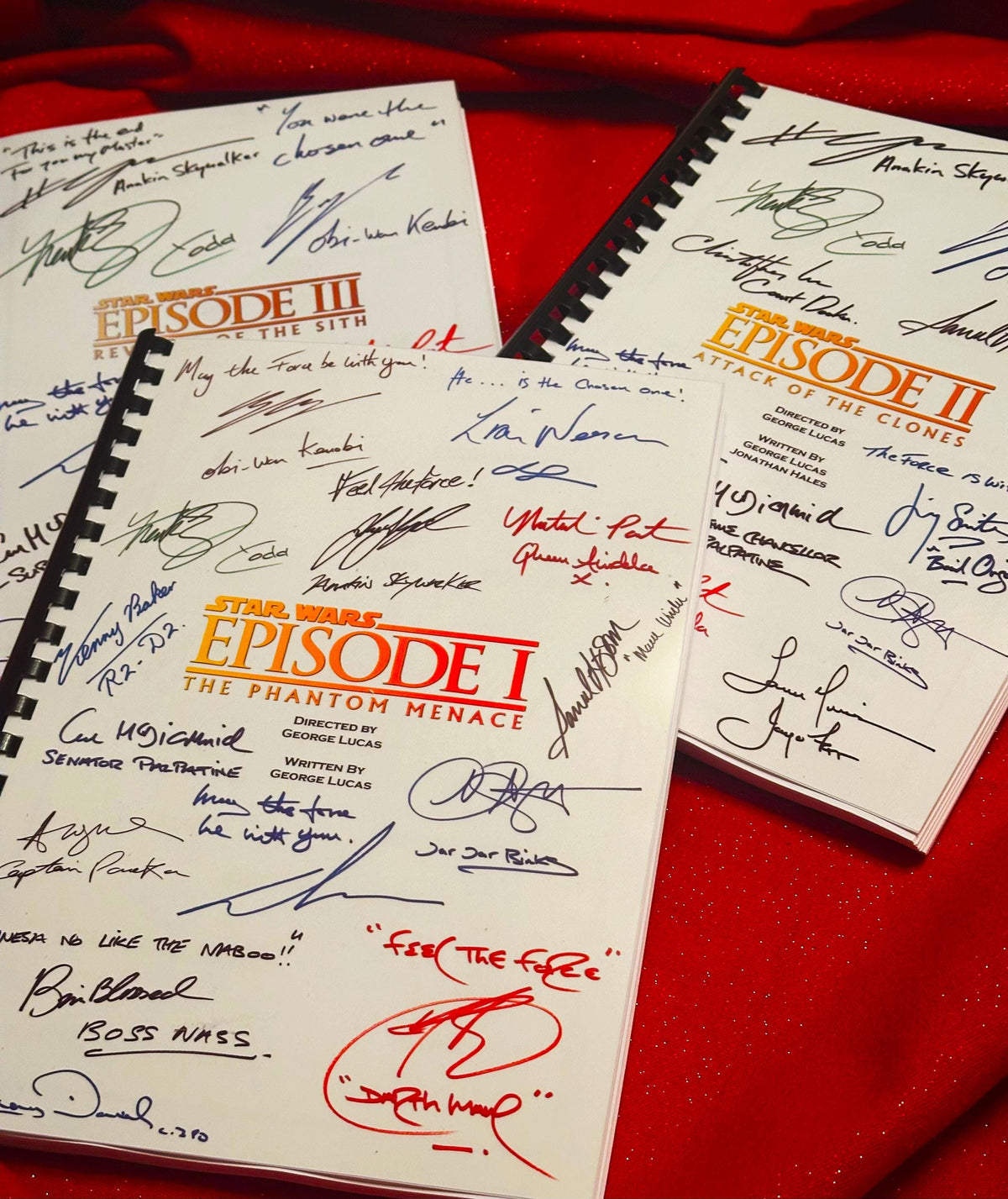 Script Collection, ALL 3 Prequel Scripts, Phantom, Menace, Attack, Clones, Revenge, Sith, With Printed Cast Signatures, Autographs