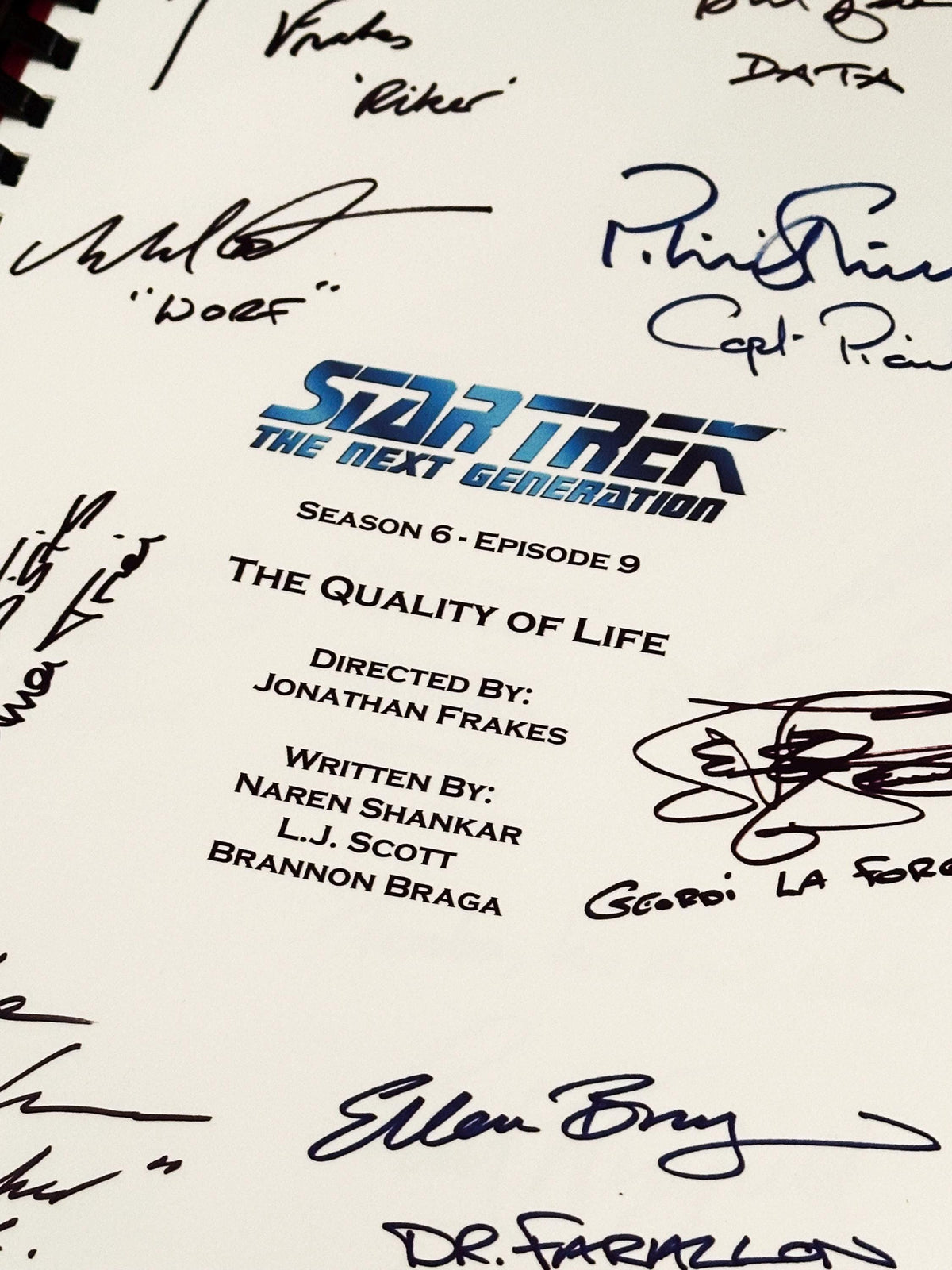 TREK, Next Generation, Quality of Life, Script, Film Script, Screenplay, With Printed Cast Signatures, Autographs