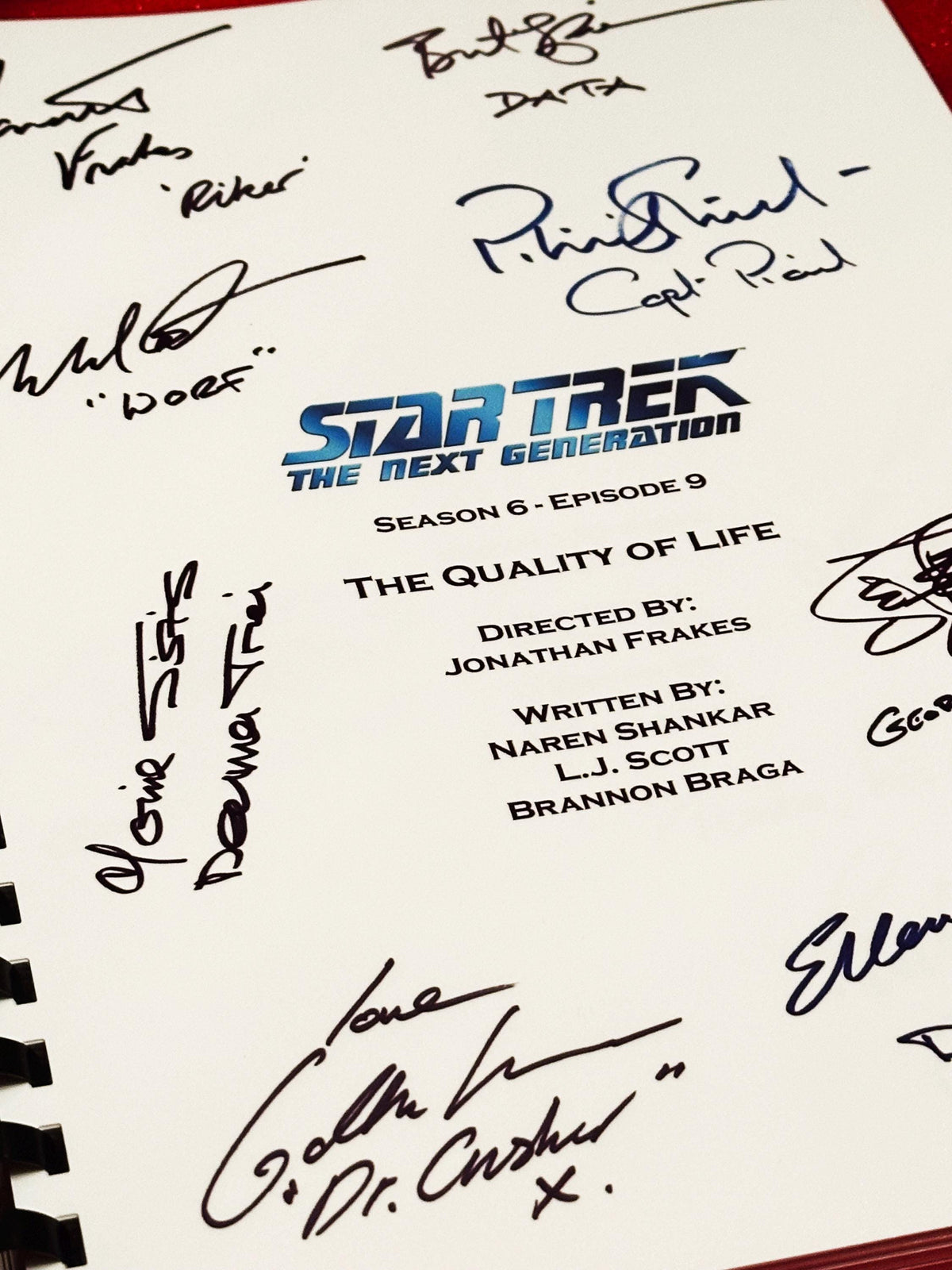 TREK, Next Generation, Quality of Life, Script, Film Script, Screenplay, With Printed Cast Signatures, Autographs