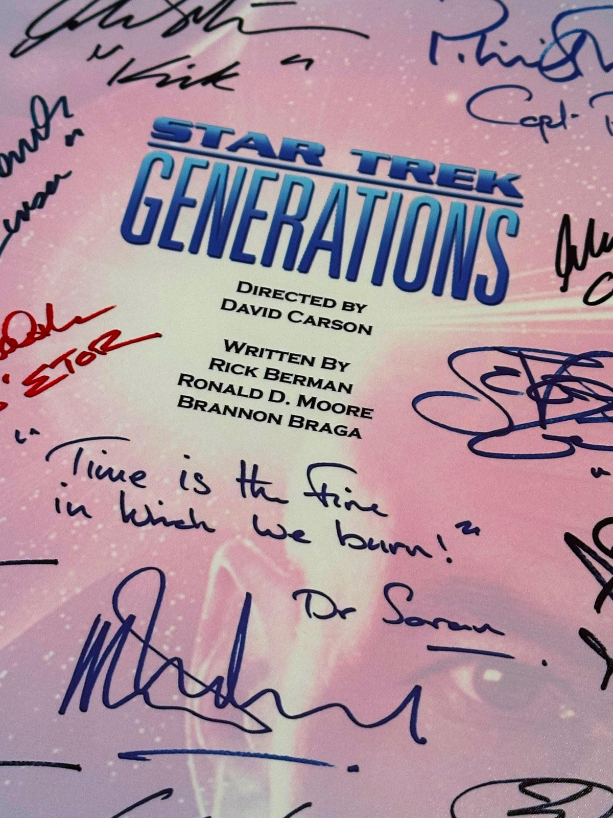 STAR, TREK, GENERATIONS Movie Script, With Printed Cast Signatures, Autographs