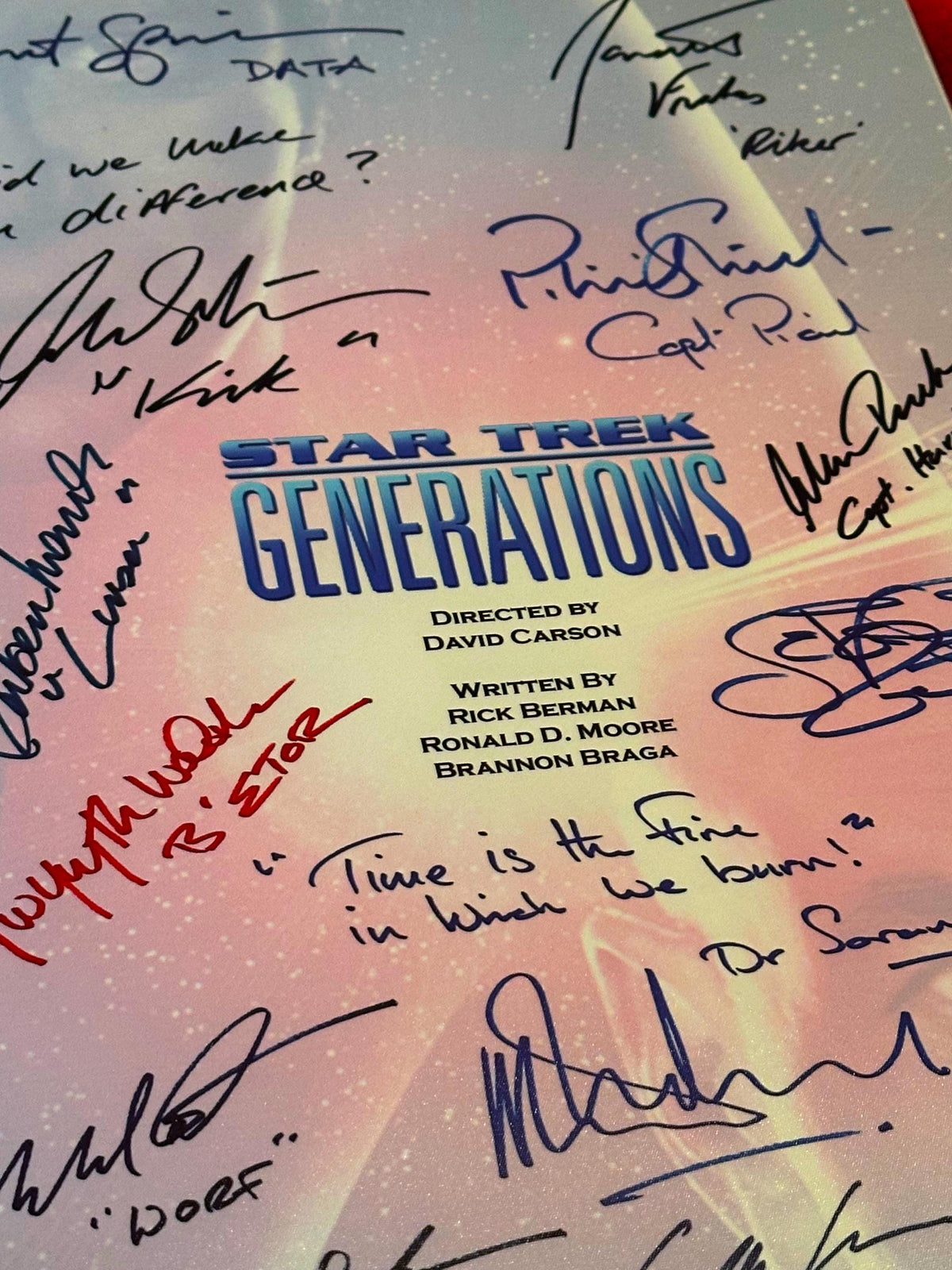 STAR, TREK, GENERATIONS Movie Script, With Printed Cast Signatures, Autographs