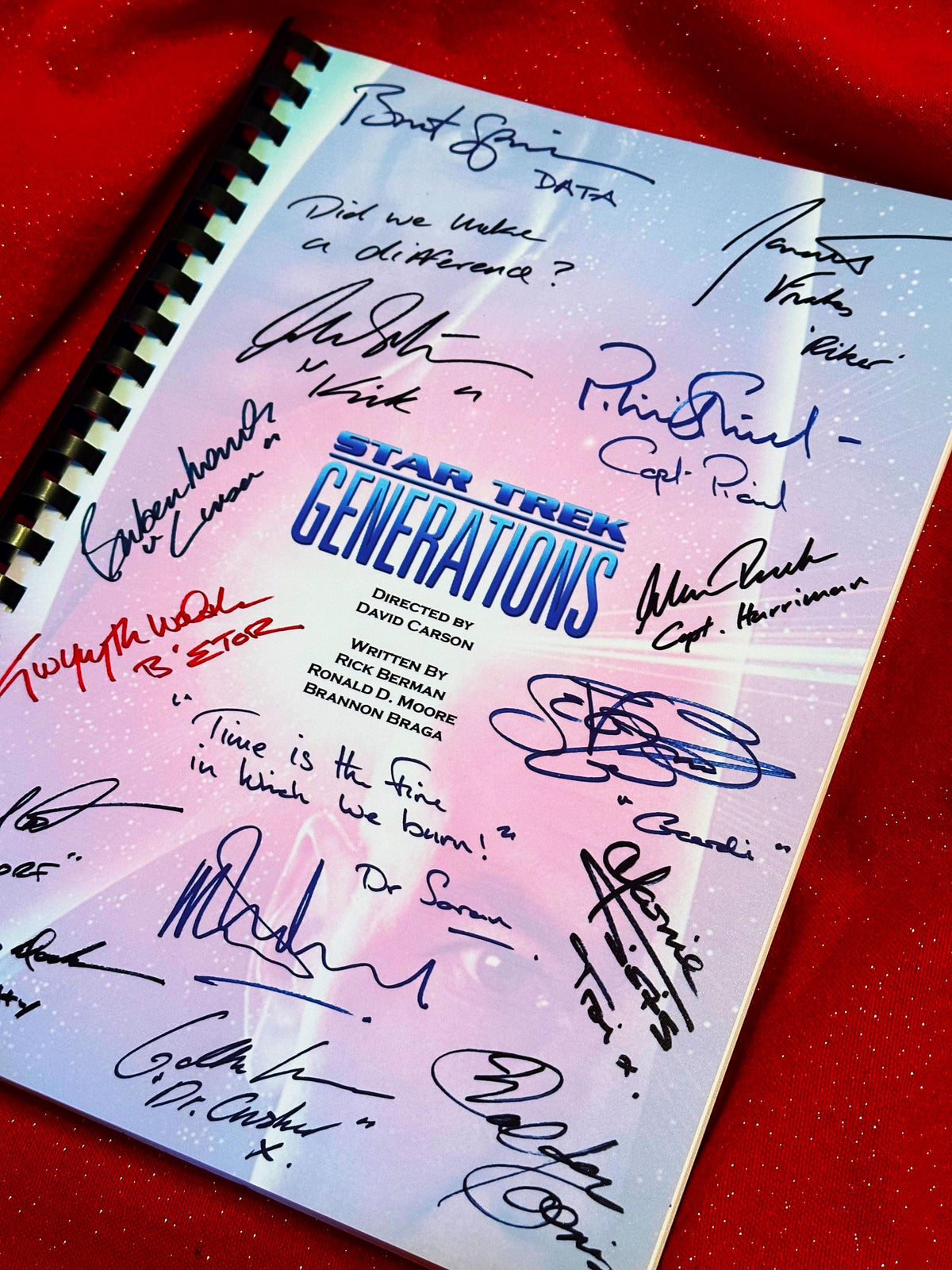 STAR, TREK, GENERATIONS Movie Script, With Printed Cast Signatures, Autographs