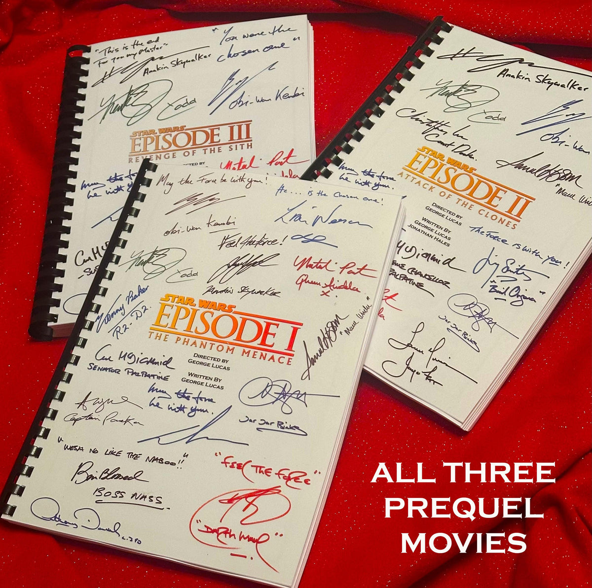Script Collection, ALL 3 Prequel Scripts, Phantom, Menace, Attack, Clones, Revenge, Sith, With Printed Cast Signatures, Autographs