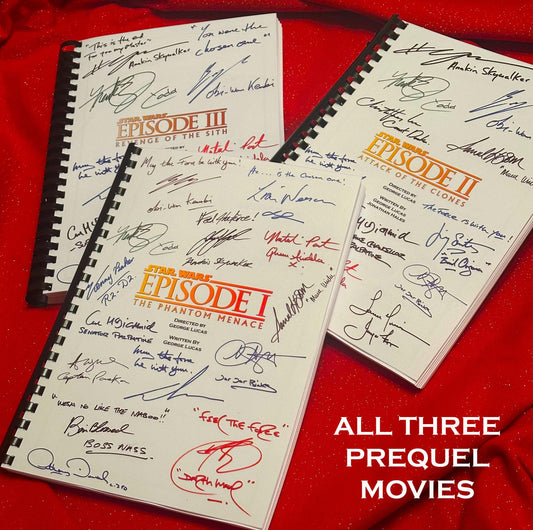 STAR WARS Script Collection, ALL 3 Prequel Scripts, Phantom Menace, Attack of The Clones, Revenge of The Sith, With Printed Cast Signatures, Autographs