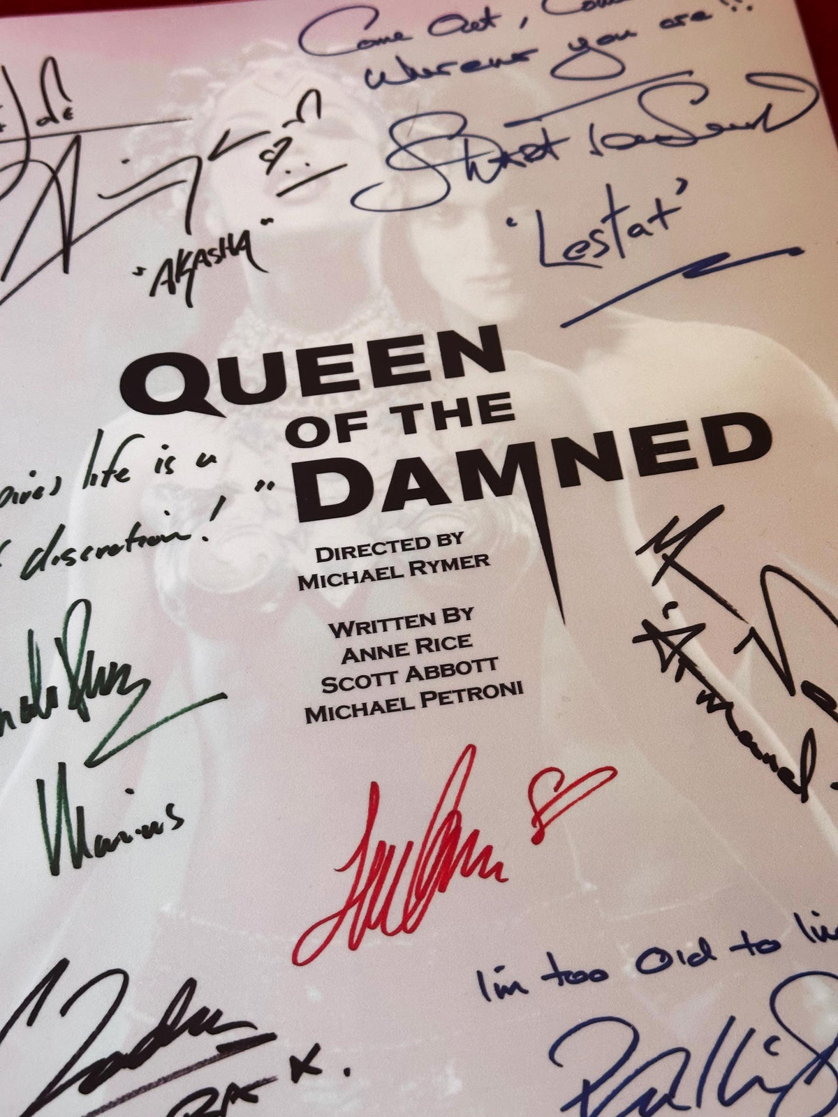 QUEEN, Of The, DAMNED Movie Script, Early Draft, NOT Final Draft, With Printed Cast Signatures, Autographs