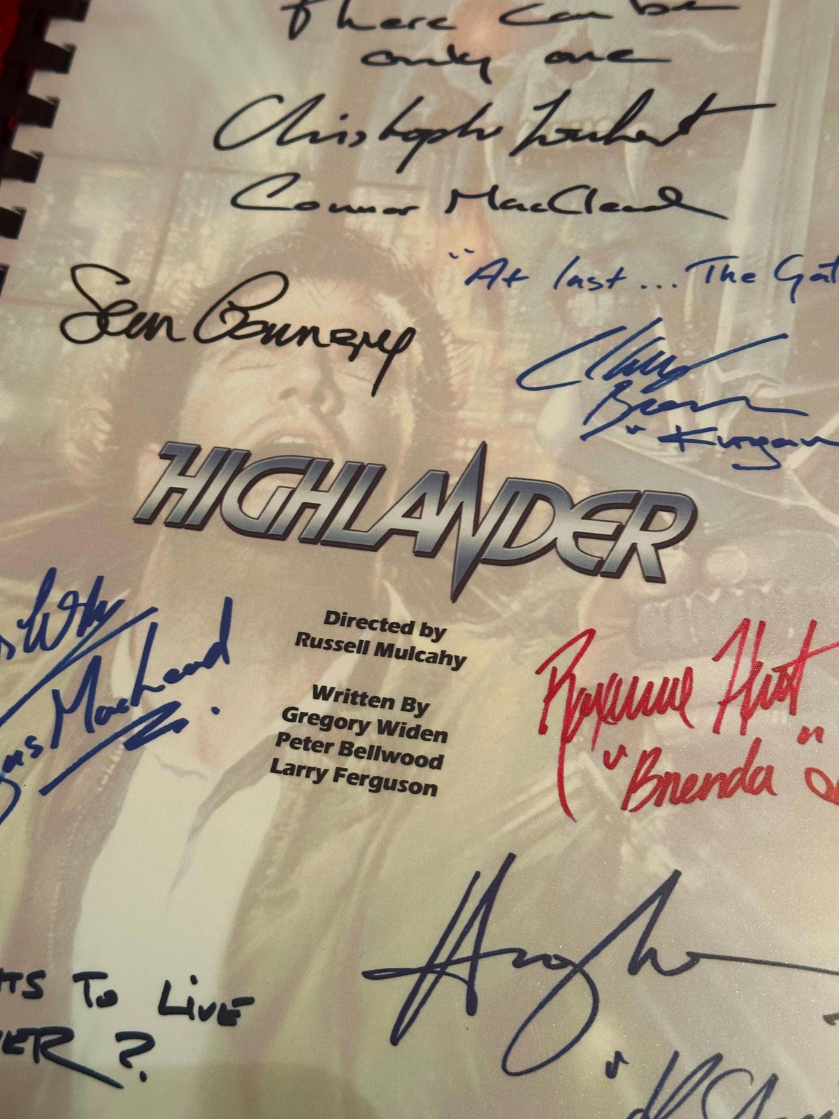 HIGHLANDER Movie Script, With Printed Cast Signatures, Autographs