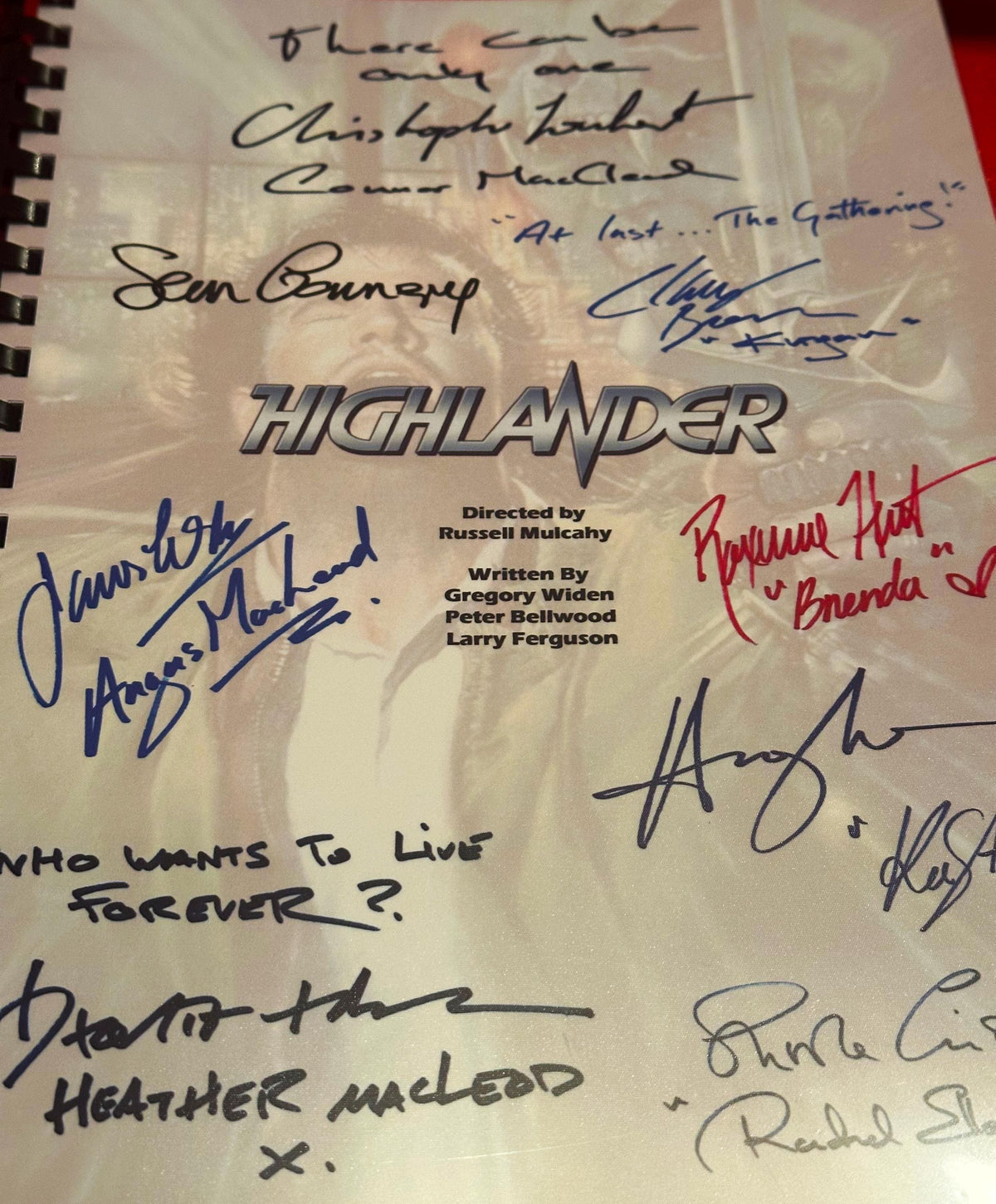 HIGHLANDER Movie Script, With Printed Cast Signatures, Autographs